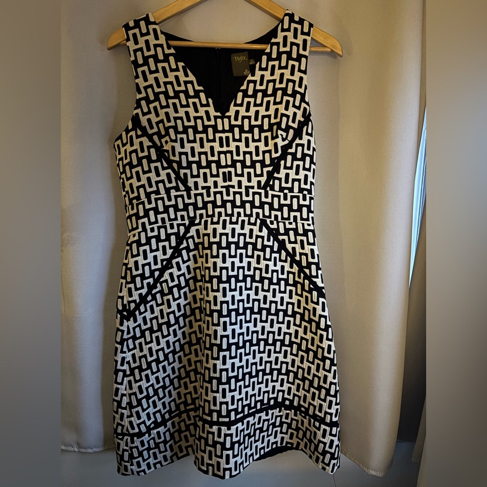 Taylor Black and White Patterned Mini Dress